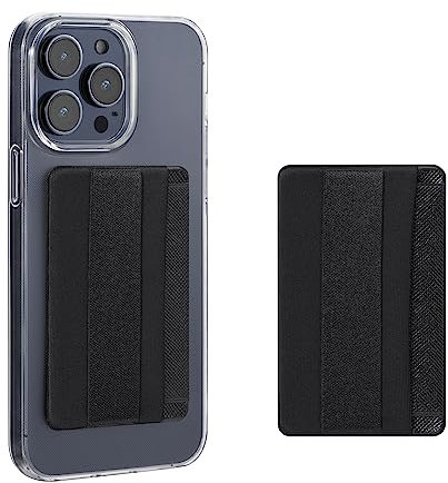 kwmobile Tarjetero Adhesivo para Movil con Agarre elástico - 2X Porta Tarjetas con Correa Trasera elástica de sujeción - Negro