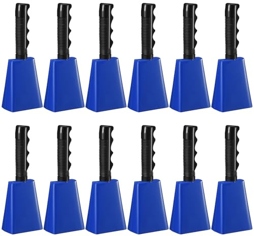Fiada 12 Pcs Cow Bell 8 Inch Noise Makers for Sporting Events Loud Hand Bell Musical Cheering Cowbell with Handle for Football Classroom Graduation School Events