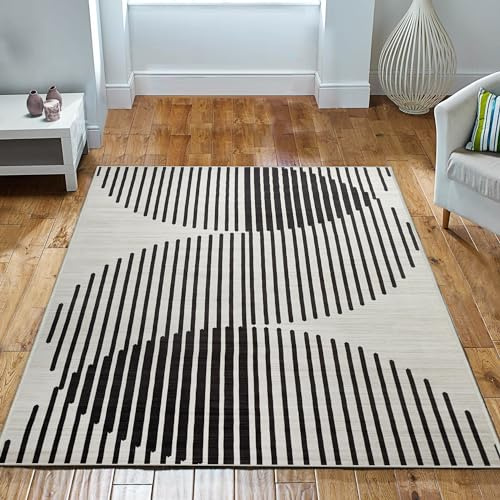 Imperial Rooms Bedroom rugs for Adults - Cream Rugs Living Room Large 200x290 Cm Geometric Pattern Modern Floor Carpet Super Soft Abstract Extra Large Rug Easy Care (Jett)