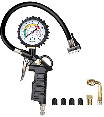 Myingaou Auto Reifendruckmesser 220 PSI ReifenfüLler mit 90 Grad VentilverläNgerung Luftkompressor für Auto Motorrad Fahrrad Lastwagen
