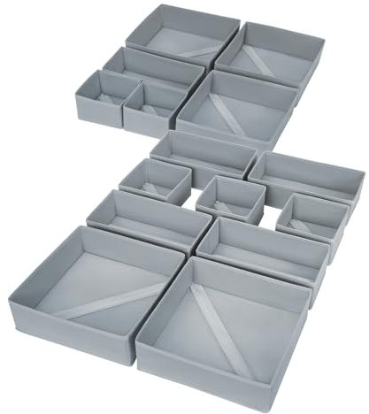 DIMJ Schubladen Organizer Kleidung Baby- 15er Set Faltbare Unterwäsche Kleiderschrank Organizer, Aufbewahrungsbox Stoff Schubladen Ordnungssystem für Hosen, Kleidung, Socken, Grau