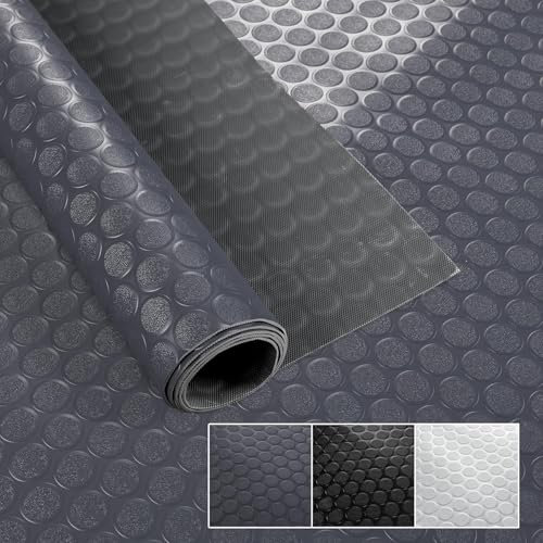 PVC Bodenbelag Meterware 1,5mm Antirutschmatte Bodenmatte geruchslos Noppenmatte Riffelblechmatte Tränenblech Karo Dionis rutschfest Noppen Anthrazit 400x100cm