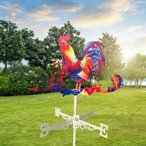 Wetterhahn Metall für Garten, Bunte 2D Hahn Windfahne Wetterfahnen Kreative Hahn Form Windrichtung Dekoration, Hühner Windspiel Windanzeige für Garten und Dach Wind Direction Indicator (Bunt)