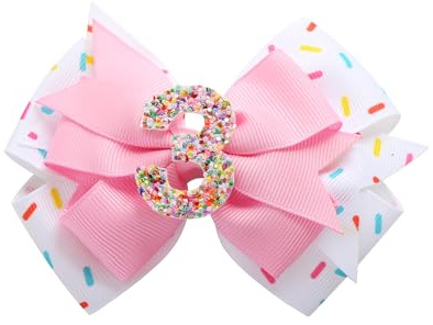 Lazo para el pelo de cumpleaños para niñas de 1, 2, 3, 4, 5, 6 años, decoraciones de confeti, helado, fiesta, accesorios para el cabello rosa para el tercer cumpleaños