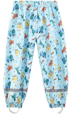 Dioshark Pantaloni Impermeabili Ragazzi Bambini Pantaloni Antipioggia Antivento Pantaloni da Fango Non Imbottiti Traspiranti Riflettenti Copripantaloni Autunno Ciclismo per 5-6 Anni, Blu Dinosauro