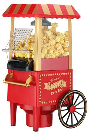 HSWOYEA Máquina para Hacer Palomitas de maíz de sobremesa Vintage, máquina para Hacer Palomitas de maíz con Aire Caliente y Tapa dosificadora, sin Aceite, Estilo Cine Vintage, Color Rojo