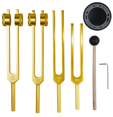 NEWFUN Diapason,Diapason,Juego de 4 diapasones (128 Hz, 136,1 Hz, MI 256 Hz, 384 Hz) ideal para terapia, para terapia de chakras, terapia de sonido, mantener el cuerpo y la mente relajados