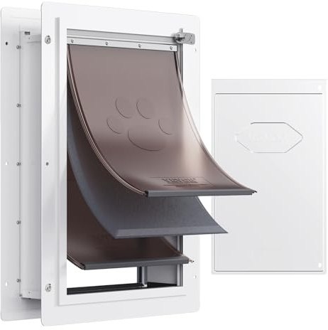 VEVOR Porta per Animali Domestici, Telaio in Metallo 236 x 335 mm con Serratura e Sistema a 3 Alette, Porta Resistente alle Intemperie, Porta Animali Domestici Adatta per Gatti Cani, Bianco Piccolo