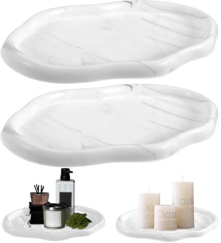 SIWOKJJO 2 Pcs Bathroom Tray, Silicone Cosmetic Tray, Shatterproof Bathroom Vanity Tray, Bathroom Tray Organiser for Kitchen Bath Cosmetic Candles Towel Soap Perfume Jewelry