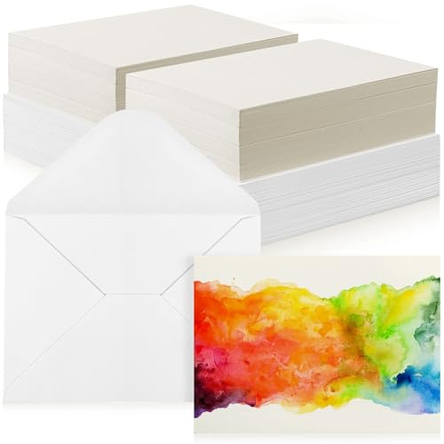 50 Sets Blank Watercolor Postcards with Envelopes - Pure Cotton 140lb/300 GSM, 4x6 Inch, Pure Cotton White Blank Post Cards with Envelopes for Art Painting Creative Thank Notes