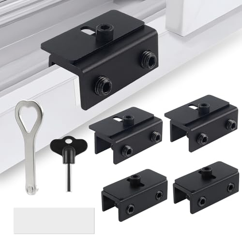 GOZOLA Upgraded Adjustable Window Security Locks for Sliding Windows, Child Proof Window Stoppers for Up and Down/Horizontal Windows, Fit for Track Widths Less Than 2cm(4 Sets Black)