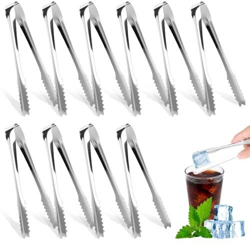 10 PCS Ice Tongs Stainless Steel Mini Serving Tongs Portable Sweet Tong Kitchen for Appetizers Tea Food Sweets Bread Cake Kitchen Wedding Party Bar Bucket Ice, Silver 15cm