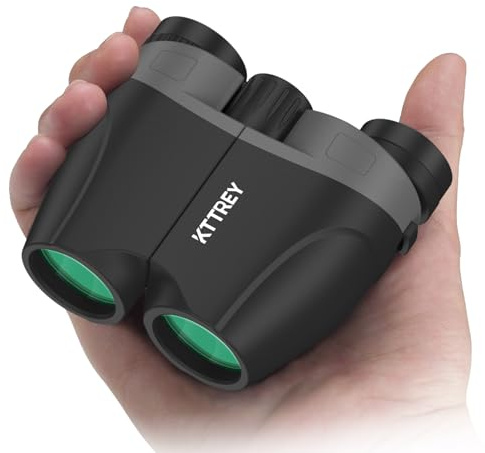 KTTREY 10x25 Compact Binoculars for Adults & Kids - High Power Mini Binoculars with BAK4 Prism & FMC Coating for Bird Watching, Hiking, Cruise Travel - Includes Carrying Case & Neck Strap