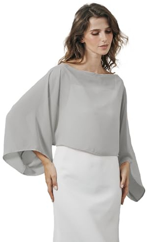 BEAUTELICATE Capa de Chiffon para Mujer con Mangas Estolas Chales para Vestidos de Noche Novia y Fiestas-Plateado