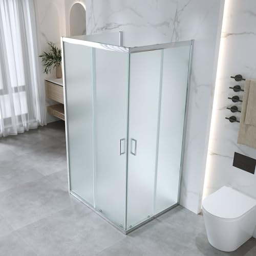 Box Doccia 3 Lati 70x90x70 cm x h185 - Cabina Doccia Scorrevole in Cristallo Temperato 6mm Opaco, Profilo Cromato, Guarnizioni Antigoccia, Chiusura Magnetica e Maniglia ABS - Mod. Kiro