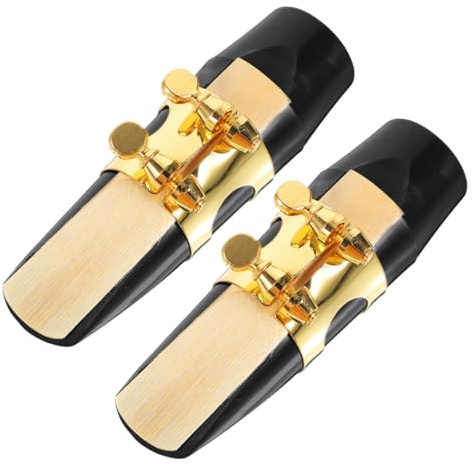 Mobestech 2 piezas Boquilla Saxofón Negro Plástico con Ligadura Dorada Kit para Músicos Profesionales y Principiantes Accesorios para Jazz y Música Clásica