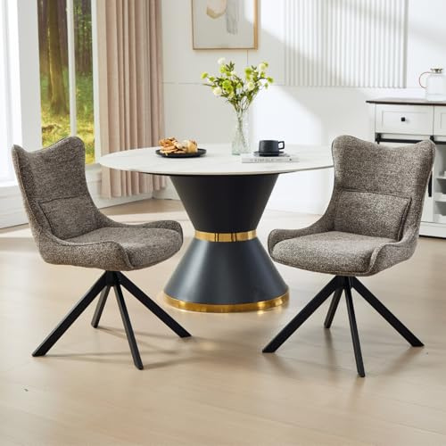 DAYALANE Lot de 2 Chaises Salle à Manger, Pivotante&Rembourrée, Gris | Chaise de Cuisine Assise Épais en Chenille, Chaise de Salon Moderne Rotation à 360°, pour Bureau Salon Chambre