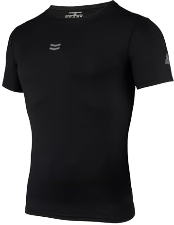 AMZSPORT Maglietta a Compressione Uomo Manica Corta T-Shirt Running Maglia Sportiva da Ciclismo Magliette Palestra Fitness,Nero L