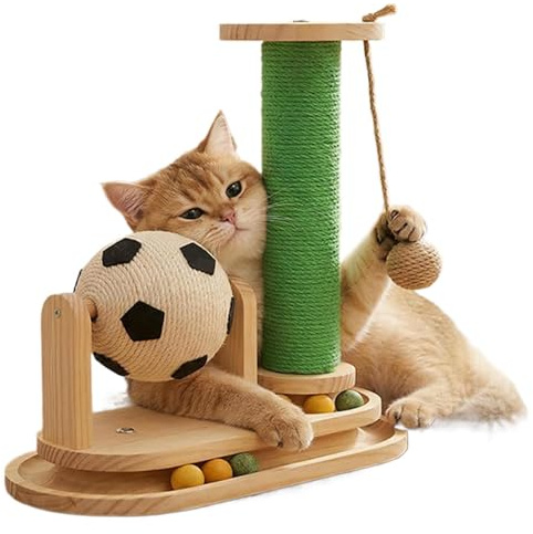 Grattatoio Felino | Giocattolo Interattivo Verticale di Legno con Pallina Menta | Colonna da Graffio per Gatti,Uso Domestico: Gioco Interno, Arrampicata, Graffio, Gioco a Terra, Addestramento e Eserci