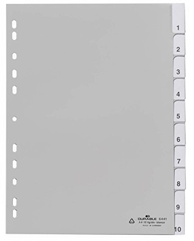 Durable 644110 Insticksregister 1-10, grå | Utbytbara med kristallklara flikar, insticksetiketter, för Duraprint programvara, plast