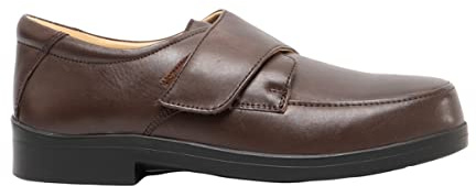 Roamers - Chaussures de Ville en Cuir Extra Larges avec Sangle à Scratch - Homme (43 FR) (Marron)