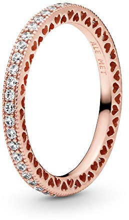 PANDORA Sparkle & Hearts Ring in Roségold mit 14 Karat rosévergoldete Metalllegierung und Cubic Zirkonia Signature Collection, Größe 54