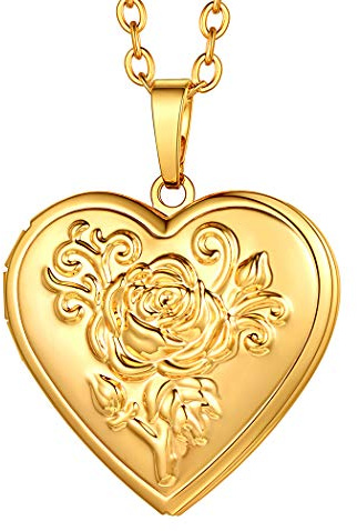 Suplight Collana Donna con Medaglione a Cuore Oro Ciondolo Cuore Portafoto in Acciaio Inossidabile Regalo per Donna Ragazza Natale Compleanno