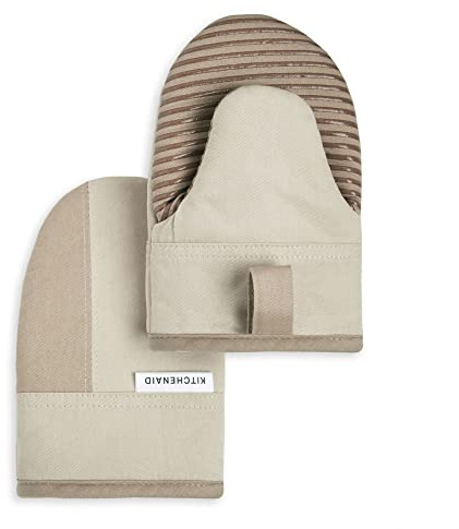 KitchenAid Beacon Two-Tone Non-Slip Mini Oven Mitt Set, Milkshake/Beige, 5.5x8, 2 Piece