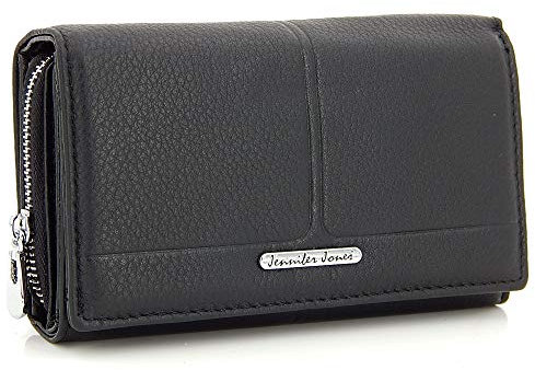 ekavale Damen echt Leder Portemonnaie, groß Brieftasche mit RFID/NFC Schutz – Geldbörse, Geldbeutel für Frauen (Schwarz)