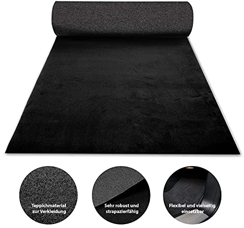Floordirekt M - Tappetino per Auto, Rivestimento Interno, Ideale per restauro e Manutenzione, Superficie in Velluto di Alta qualità, ritagliabile Individualmente (Nero, 100 x 250 cm)