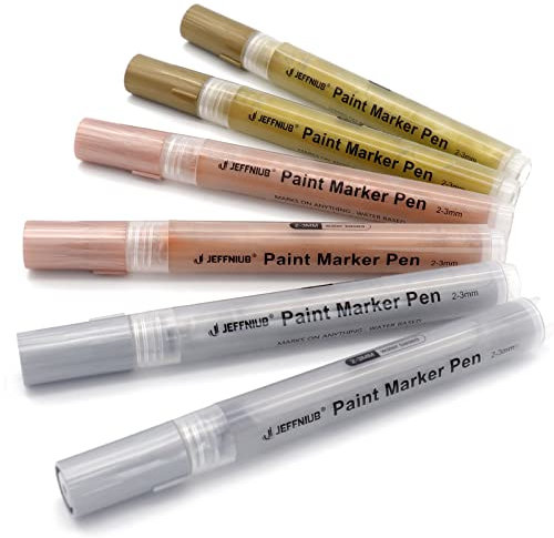 JEFFNIUB Acrylstifte Gold Silber und Rosegold, 3mm Metallic Stifte Gold Acrylstifte für Steine Wasserfest, Holz, Leinwand, Stoff, Glas, Metall, Gästebuch DIY