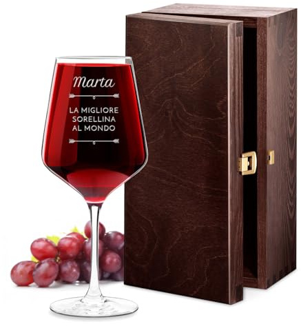 Maverton Calice da vino Rubino XL - incisione personalizzata - 530 ml - in vetro - ideale per il vino rosso e bianco - regalo di compleanno per la donna - regalo di Natale - sorellina