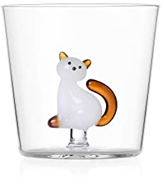 Ichendorf Milano Tumbler Gatto, Bianco con Coda Ambra, Collezione Tabby Cat, 35 cl, Vetro Borosilicato, Fatto a Mano