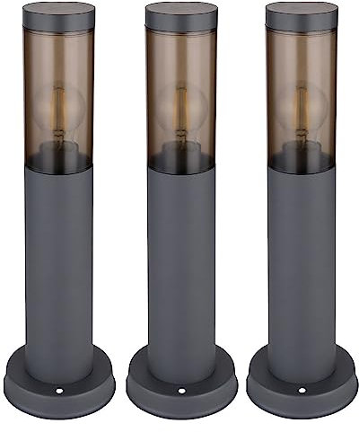 GLOBO Wegeleuchte Pollerleuchte Außen Sockelleuchte Gartenlampen anthrazit, Standleuchte Balkon, Edelstahl rauchfarben, 1x E27 Fassung, DxH 7,6x45cm, 3er Set