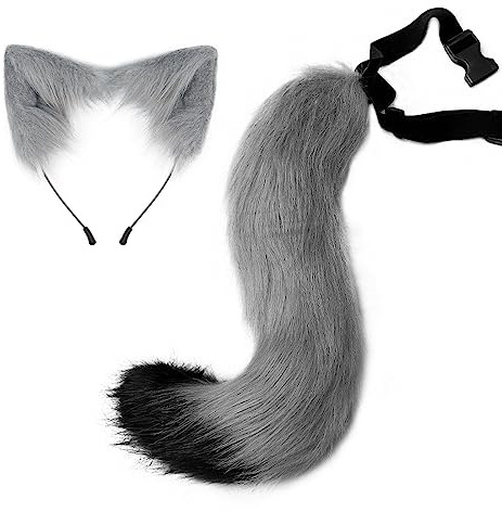 Set di 2 kit per costume per gatti, per cosplay, per orecchie di gatto, con coda di volpe, con coda di volpe, per cosplay, acconciatura, Halloween, festa, adulto, bambino, cosplay, festa di Natale