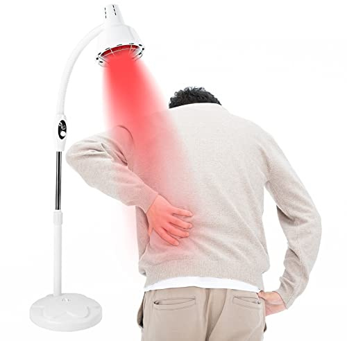 Shikiy Infrared Light 275W Red Heat Therapy Lamp with Adjustable Temperature Floor Stand for Joint Pain and Muscle Soreness Relief, White, 110V