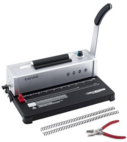 TIANSE Binding Machine, Spiral Coil Binder Machine, Manual Book Maker Punch Binder with Electric Coil Inserter,Suit for Letter Size / A4 / A5 with 100pcs 5/16'' Plastic Coil Binding Spines & Plier
