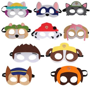 Jieddey Kinder Tiermasken Cartoon Masken, 10 PCS Hundemasken mit Elastischem Seil, Party Masken Filzmasken für Kinder Party Cosplay Halloween