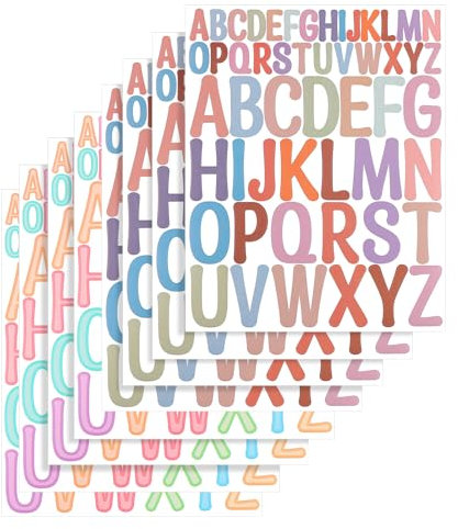 Prasacco 416 Stück/8 Blatt Buchstaben Aufkleber, Selbstklebend Bunte Buchstaben Aufkleber 2 Größen Vinyl Klebebuchstaben Sticker für Scrapbooking, Grußkarten, Briefkästen, Poster, DIY-Kunstherstellung