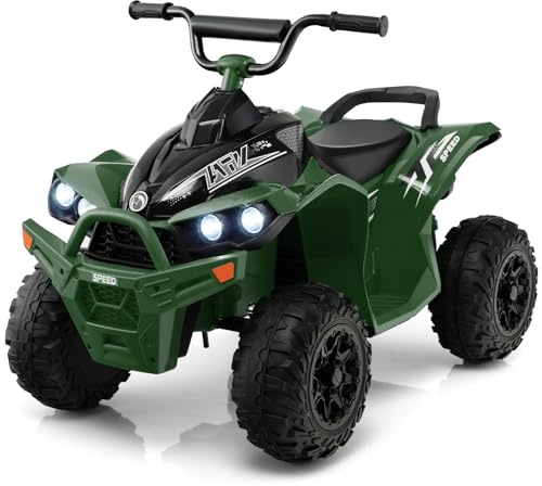 COSTWAY 12V Electric Kids Quad Bike, Battery Powered Ride on ATV with Horn, Music, Headlights, Forward/Backward Functions, for Boys and Girls Aged 3-8 Years (Green)