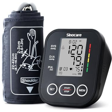 Tensiometro de Brazo, Sinocare Tensiometro Digital Automatico, Deteccion Irregular Arritmia,3.6 Pantalla LCD Grande Monitor Brazalete 22-43cm (2x99 Memoria)