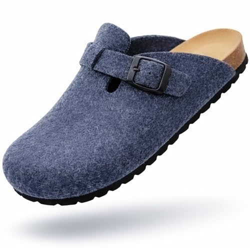 GONKOS®, ullfiltträskor, anatomisk innersula gjord av äkta läder och naturkork, jungfrulig ull,tofflor av filt för kvinnor och män,tofflor Mules Slip On,hög kvalitet tillverkad i Spanien,MÖRKBLÅ 37