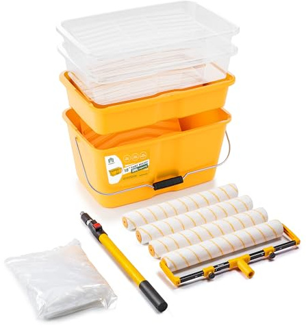 VOOMEY Kit di 13 rulli da 45,7 cm, secchio da 45,7 cm e vassoio per vernice, grande telaio a rullo con asta di estensione da 1 m, rivestimento per vassoio di vernice (confezione da 3), ideale per