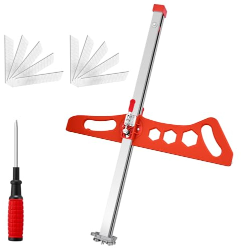 SakerPlus Foldable Drywall Cutting Tool,Cuts 1/4& 3/8& 1/2 Boards,Portable Gypsum Board Cutter Laser-Etched Dual Scale for Home Renovation,Drywall Projects with 10pcs Blades (Dual Positioning Red)