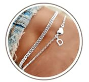 DORANA Anklets for Women Silver Waterproof Initial Anklets with Letter Heart Charm Women Adjustable Ankle Chains Foot Gift for Her Initial Foot Jewelry,D