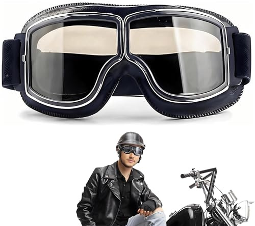 Maple Plentiful Lunette Moto Cross, Lunettes De Moto En Cuir PU, Motos Vintage Lunette Casque, Anti-UV, Anti-Poussière, Anti-Sable, Coupe-Vent, Pour Motocross Vtt Ski Cyclisme