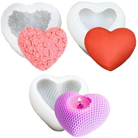 YUZHEDM 3-deliga ljusformar, epoxihartsformar, 3D hjärtform av silikon, för hantverk, DIY gips, tvål, tårta, aromaterapi, gör ljus, choklad, dekorativa hantverk