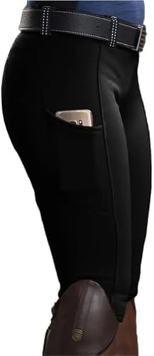 PPQIRU Leggings da Equitazione Pantaloni da Equitazione, Pantaloni con Tasche e Sollevamento Fianchi, Uomo Donna, Corsa for Cavalli(Black,XL)