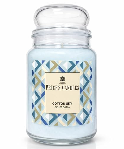 Price's Candles Cotton Sky Doftljus i stor Giara 560 g, livslängd upp till 130 timmar, lilja, violett och orange, färsk och lätt doft, glas med lock