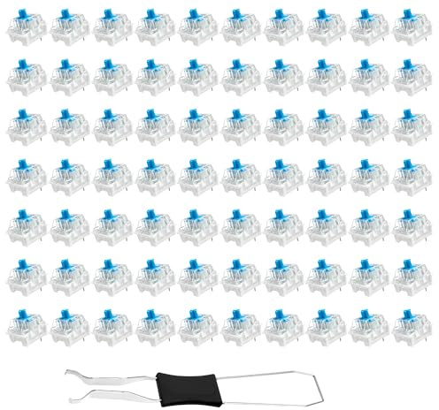 70 stycken mekaniska blå tangentbordsbrytare kompatibla med MX, exakta switchar för spel och kontor, med strömbrytaravdragare för montering och byte av tangentbord, ersättningsknappar, 3-poliga